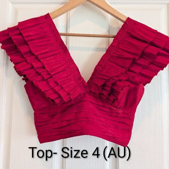 NWT- Aje Rhythmic Frill Bodice & Tiered Mini Skirt Set- Red - Picture 7 of 15